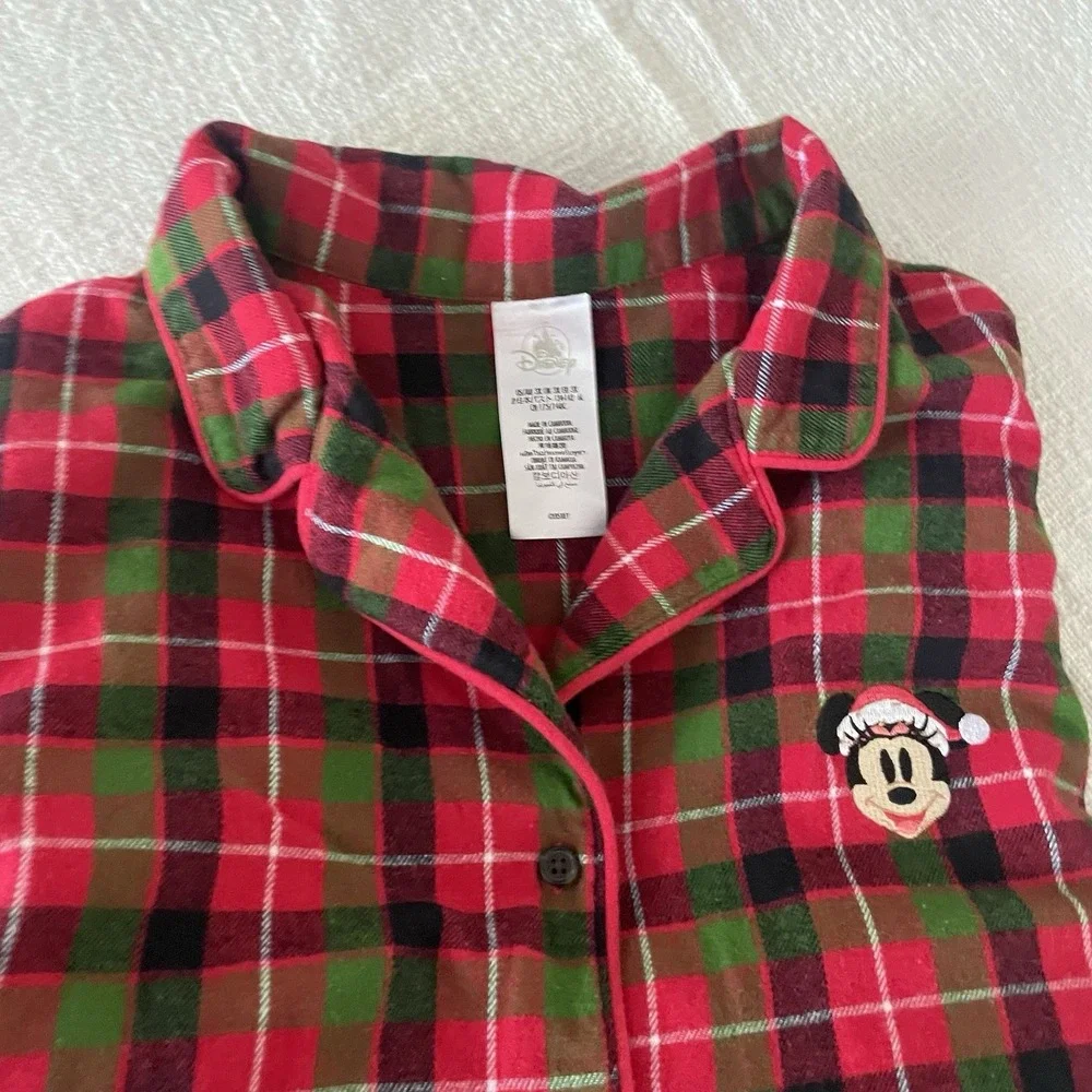 Disney Parks Women's 3XL Red Green Plaid Flannel Santa‎ Mickey Mouse Pajama Set - Picture 5 of 6